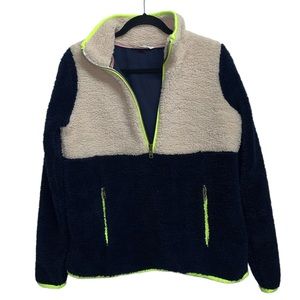 Boden Greta Teddy Bear Fleece Pullover Women's Size 6 Navy/Ecru